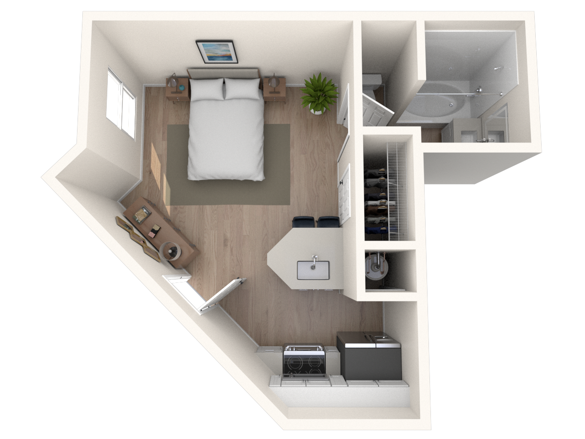 Floor plan for studio, 1 bath, 330 sqft